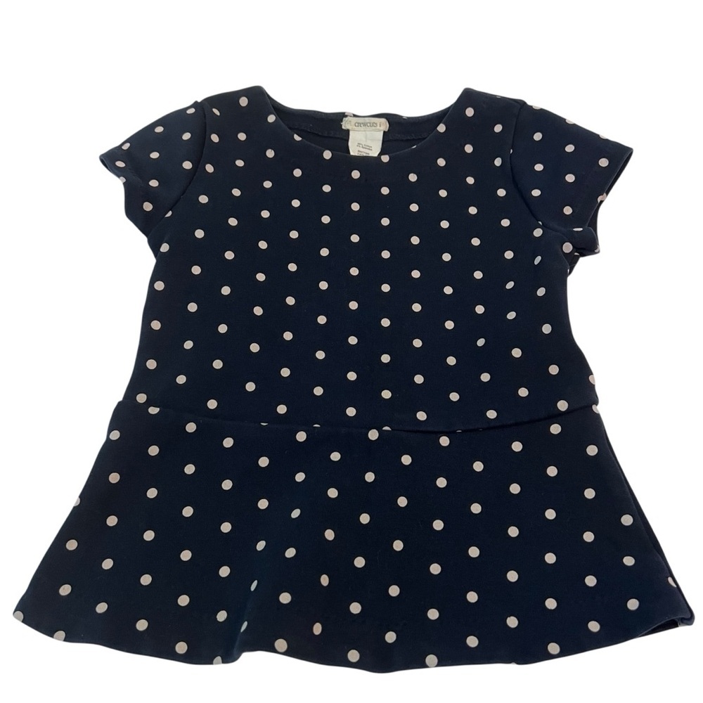 Crewcuts Girls Size 4 Navy White Polka Dot Peplum Top Short Sleeve‎